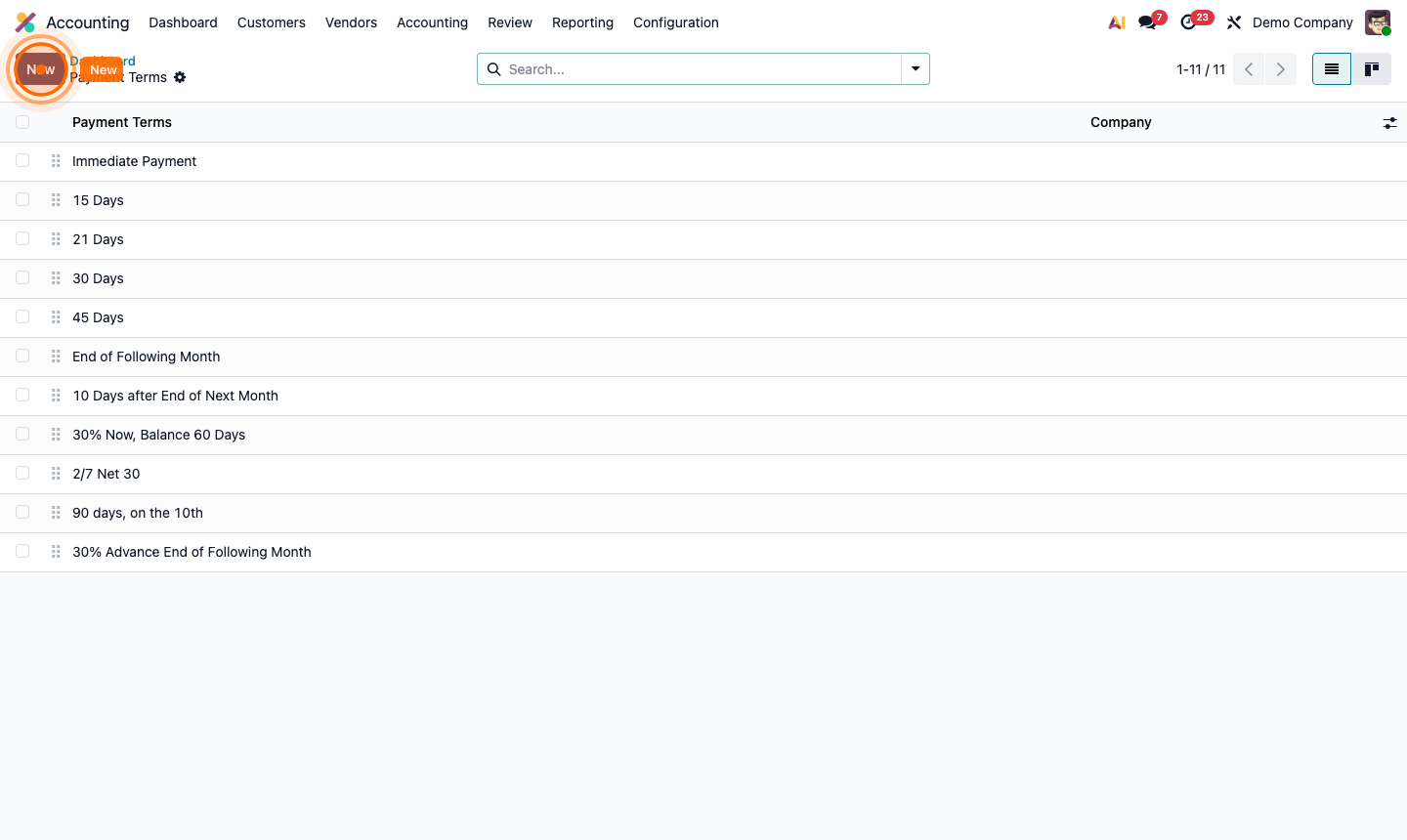 Step 6: Payment terms form showing 50% upfront and 50% delivery split term configuration