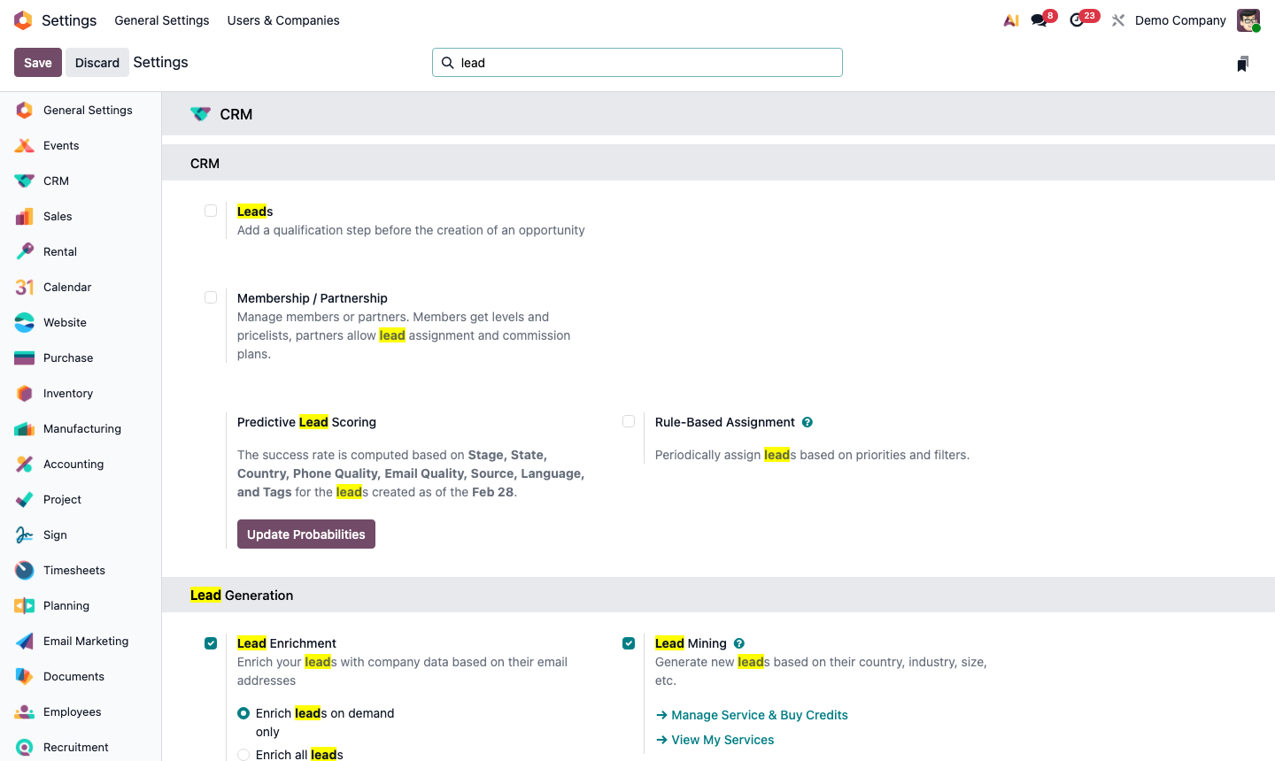 Step 5: CRM settings showing team visibility and lead assignment options