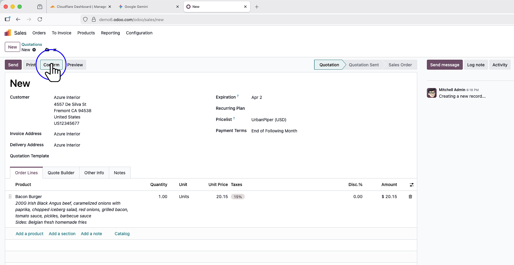Step 9: Click "Confirm" to approve the sales order.