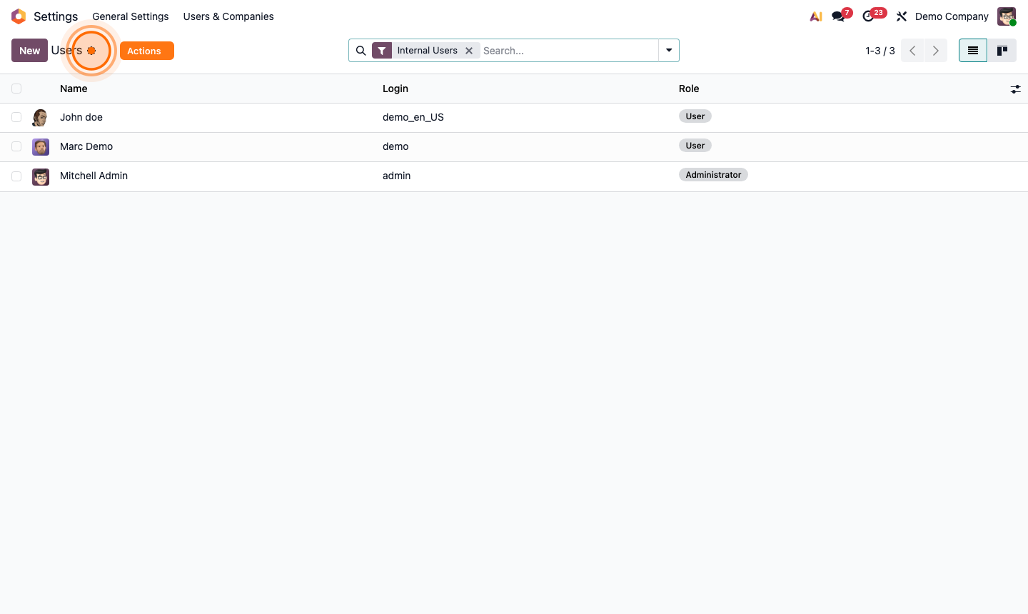 Step 5: Users list — use the gear menu to archive a user